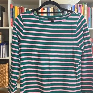J Crew Long sleeve, pink and green, size S boat neck  T shirt